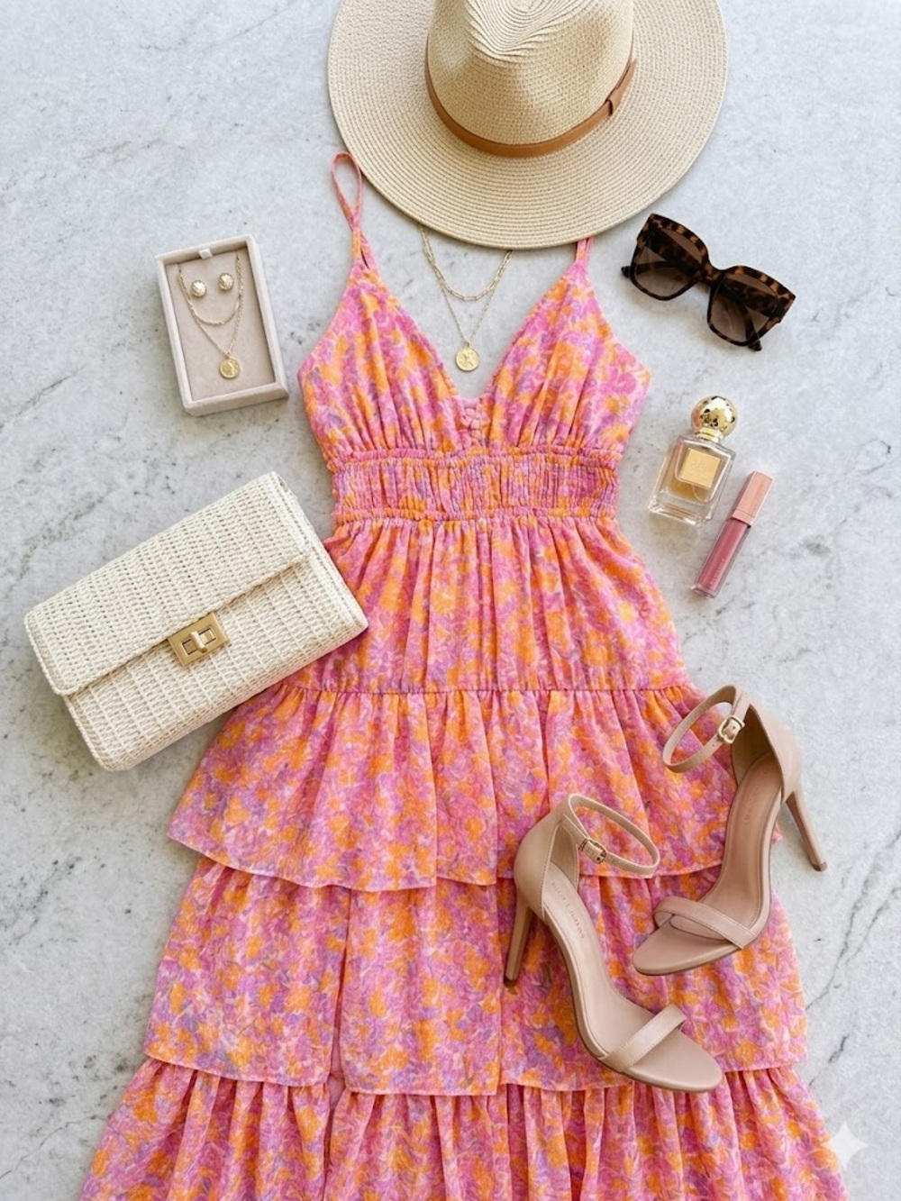Likely Pink & Orange Floral Tiered Maxi Dress